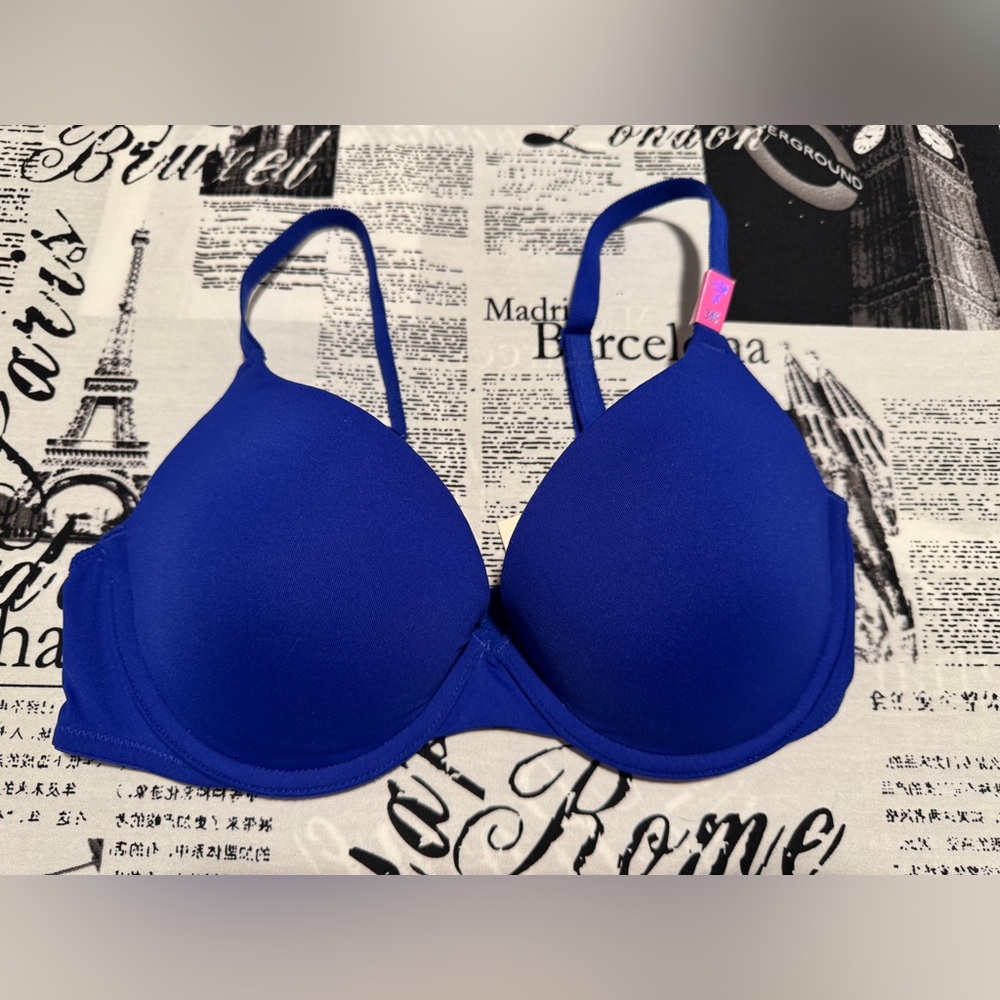 NWT PINK Royal blue 34C push up bra.